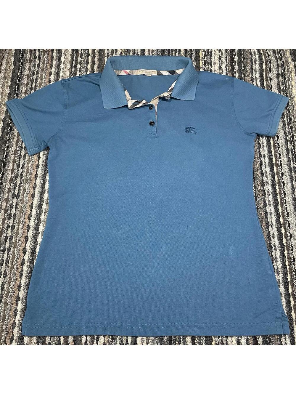 Teal Burberry Brit Women’s Designer Polo Size Medium Embroidery Plaid